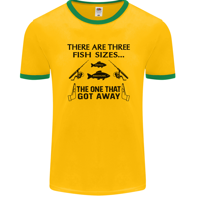 Three Fish Sizes Funny Fishing Fisherman Mens Ringer T-Shirt FotL Gold/Green