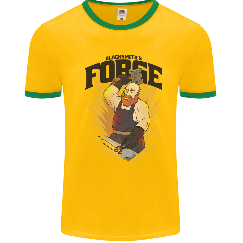 Blacksmiths Forge Mens Ringer T-Shirt Gold/Green