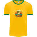 A Frog Hiking in the Mountains Trekking Mens White Ringer T-Shirt Gold/Green