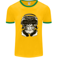 Ghetto Blaster Skull Mens White Ringer T-Shirt Gold/Green