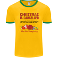 Christmas Is Cancelled Funny Santa Clause Mens White Ringer T-Shirt Gold/Green