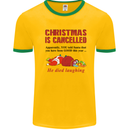 Christmas Is Cancelled Funny Santa Clause Mens White Ringer T-Shirt Gold/Green