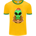 Christmas Alien UFO Santa Space Ship Funny Mens Ringer T-Shirt FotL Gold/Green