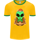 Christmas Alien UFO Santa Space Ship Funny Mens Ringer T-Shirt FotL Gold/Green
