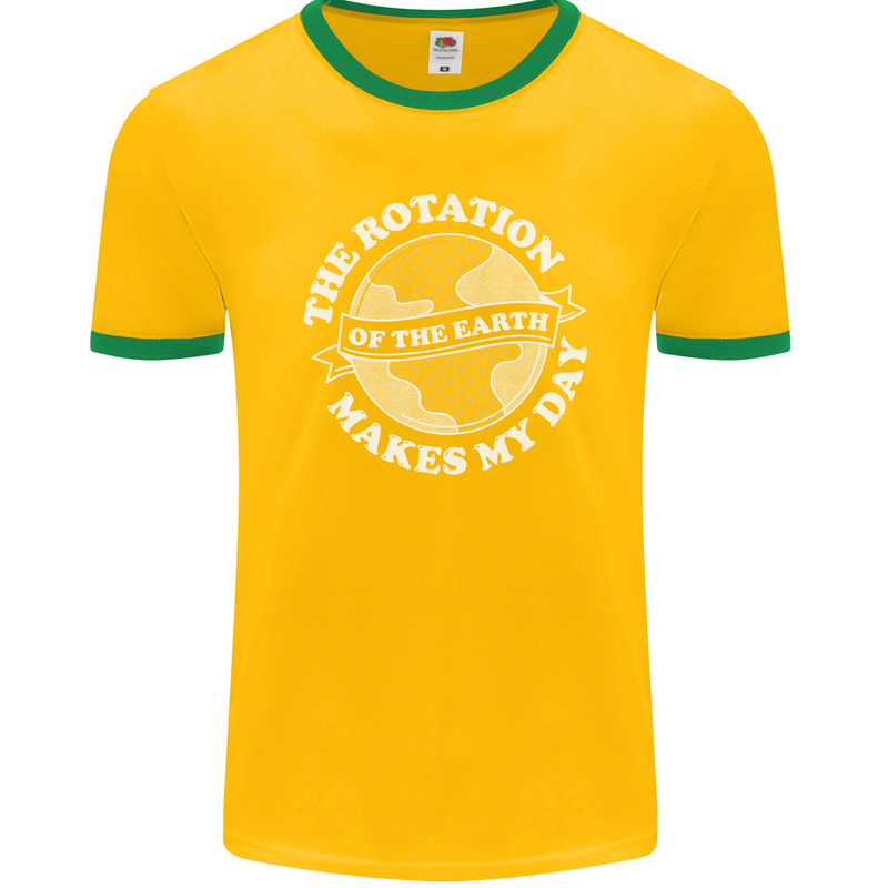 Earth Rotation Astronomy Planets Mens Ringer T-Shirt FotL Gold/Green