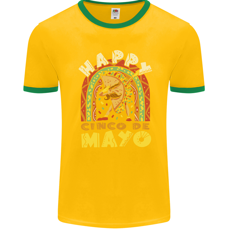 Happy Cinco De Mayo Day Mexico Mens Ringer T-Shirt FotL Gold/Green