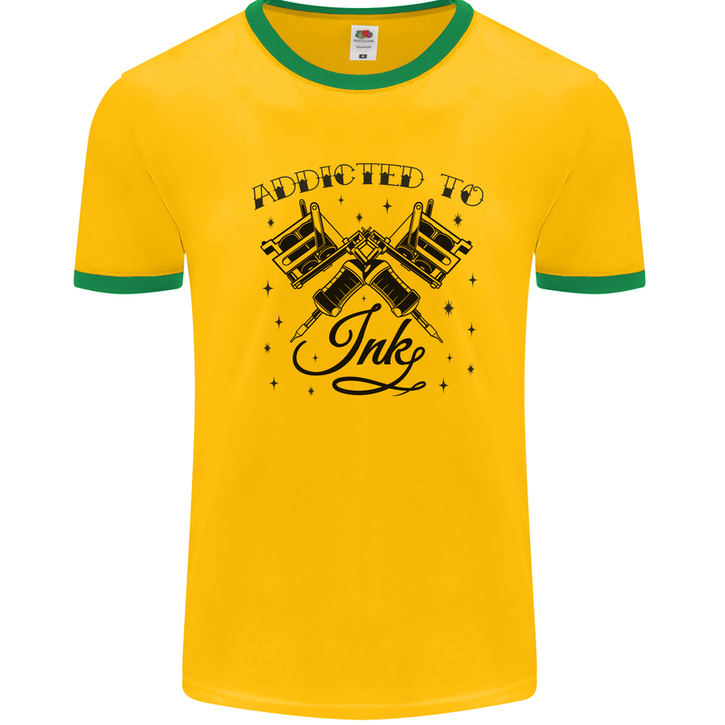 Addicted to Ink Tattoo Artist Mens Ringer T-Shirt Gold/Green
