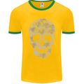 Gear Skull Biker Motorcycle Motorbike Cars Mens Ringer T-Shirt FotL Gold/Green