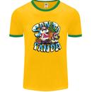 Funny Christmas Santa Panda Mens White Ringer T-Shirt Gold/Green