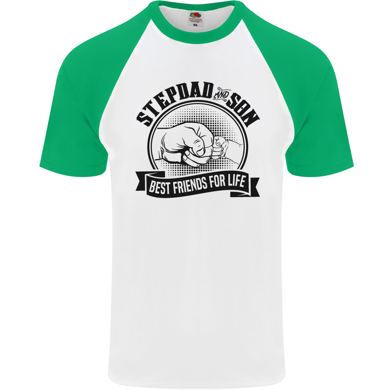 Stepdad & Son Best Friends Father's Day Mens S/S Baseball T-Shirt White/Green