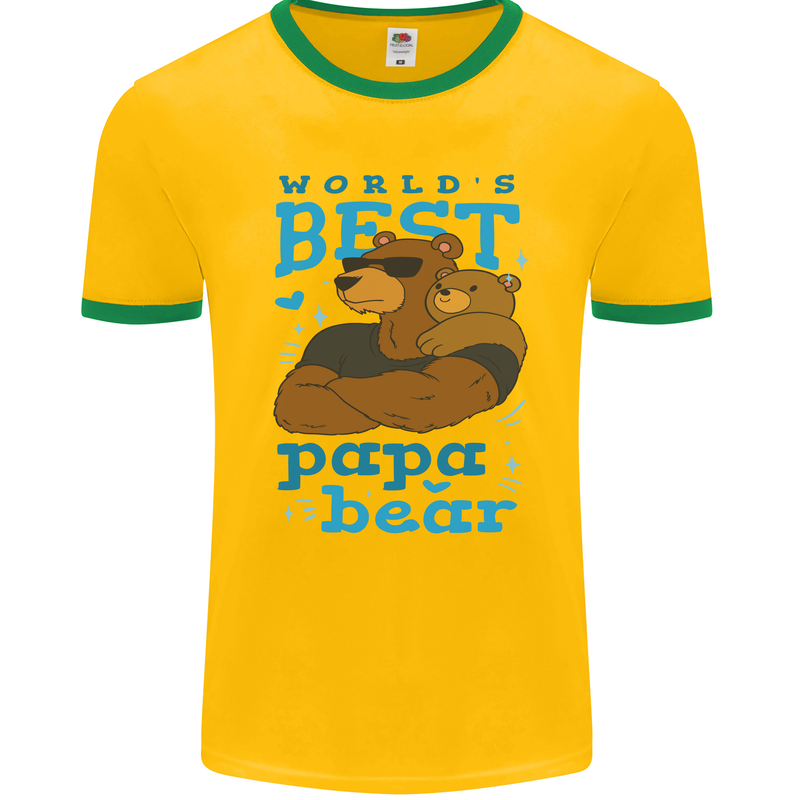 Worlds Best Papa Bear Fathers Day Mens Ringer T-Shirt FotL Gold/Green