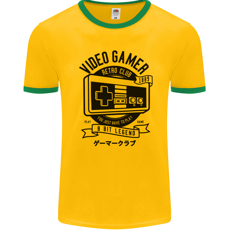 Video Gamer Retro Club Gaming Mens Ringer T-Shirt FotL Gold/Green