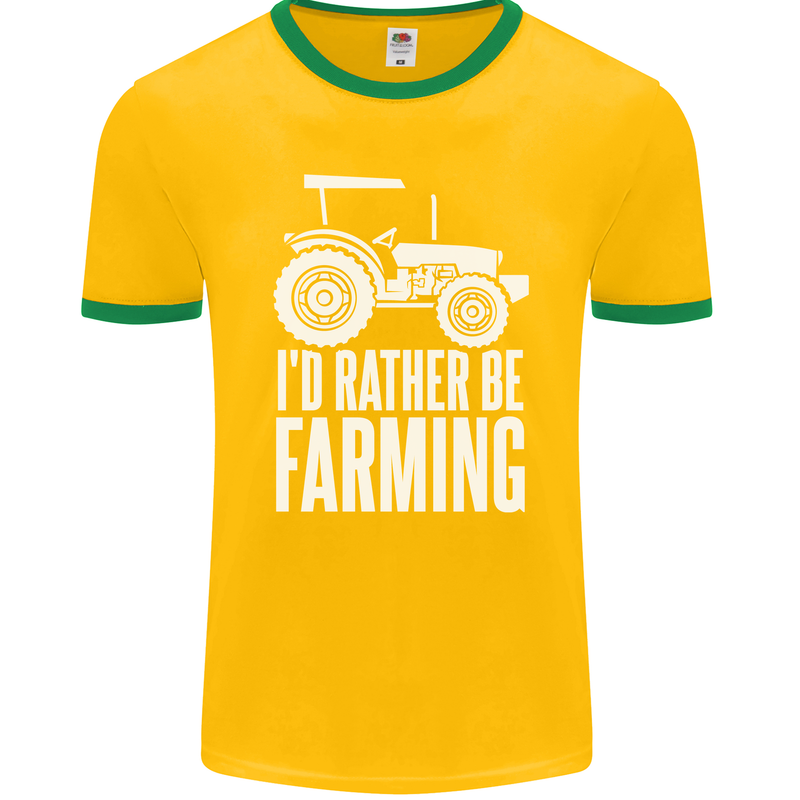 Id Rather Be Farmer Farming Tractor Mens Ringer T-Shirt FotL Gold/Green