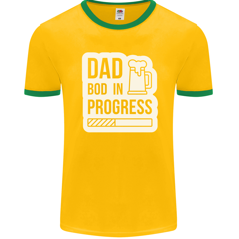 Dad Bod In Progress Funny Fathers Day Body Mens Ringer T-Shirt FotL Gold/Green