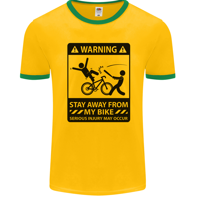 Stay Away From My Bike Cycling Cyclist Mens Ringer T-Shirt FotL Gold/Green