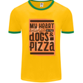 My Heart Belongs to Dogs & Pizza Funny Mens White Ringer T-Shirt Gold/Green