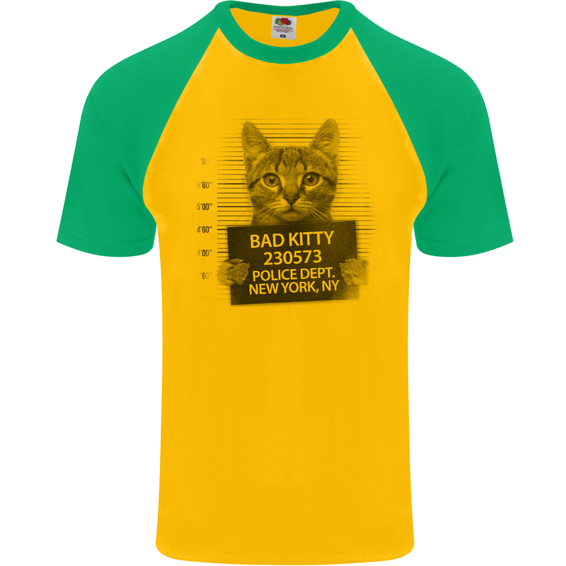 Bad Kitty New York City Police Dept. Mens S/S Baseball T-Shirt Gold/Green