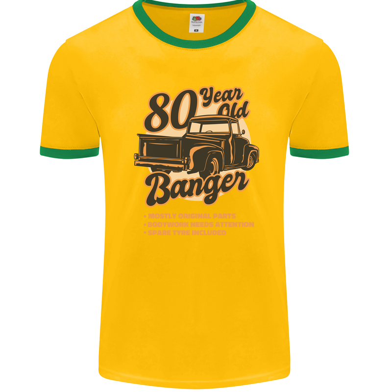 80 Year Old Banger Birthday 80th Year Old Mens Ringer T-Shirt FotL Gold/Green