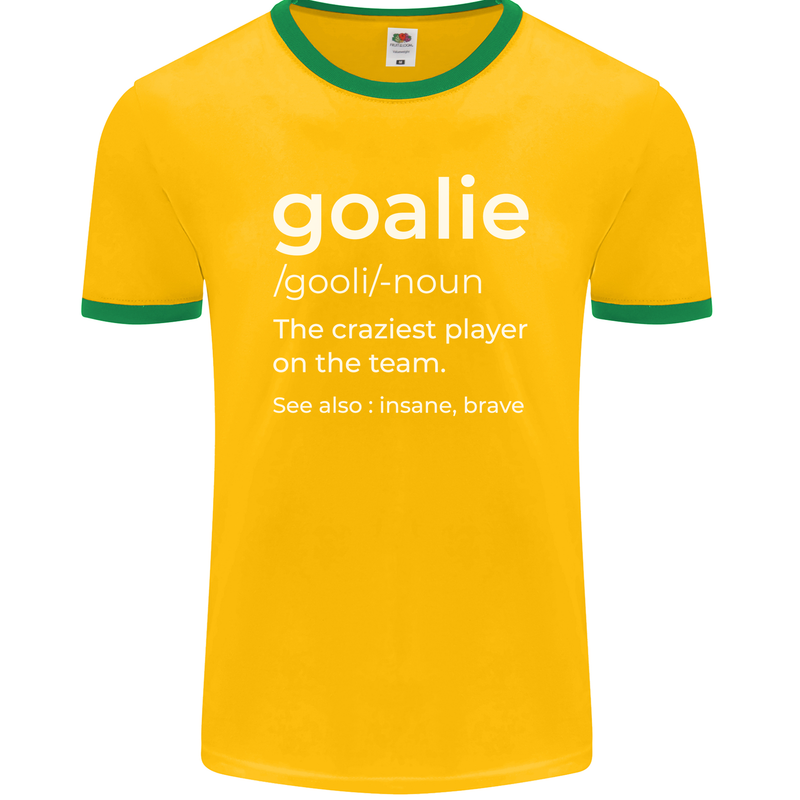 Goalie Keeper Football Ice Hockey Funny Mens Ringer T-Shirt FotL Gold/Green