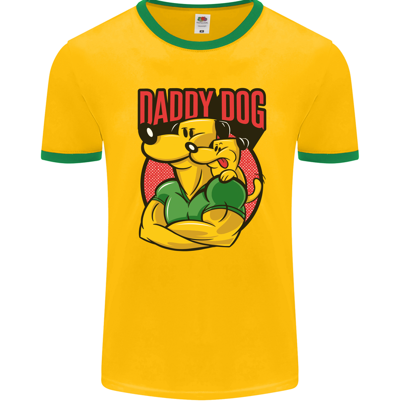 Daddy Dog Fathers Day Mens Ringer T-Shirt FotL Gold/Green