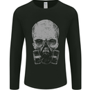 Grey Skull Gas Mask Biker Gothic Mens Long Sleeve T-Shirt Black