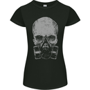 Grey Skull Gas Mask Biker Gothic Womens Petite Cut T-Shirt Black