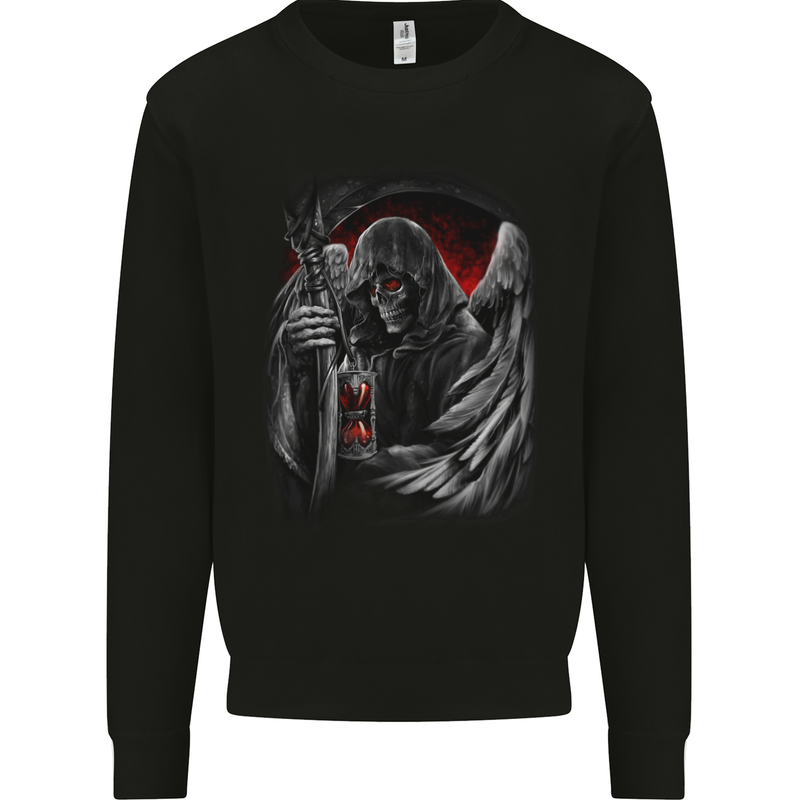 Grim Reaper Biker Gothic Heavy Metal Skull Kids Sweatshirt Jumper Black