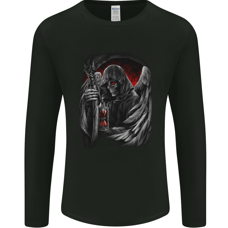Grim Reaper Biker Gothic Heavy Metal Skull Mens Long Sleeve T-Shirt Black