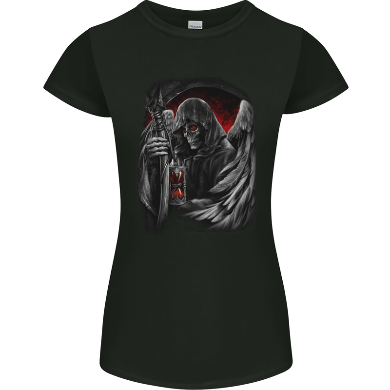 Grim Reaper Biker Gothic Heavy Metal Skull Womens Petite Cut T-Shirt Black