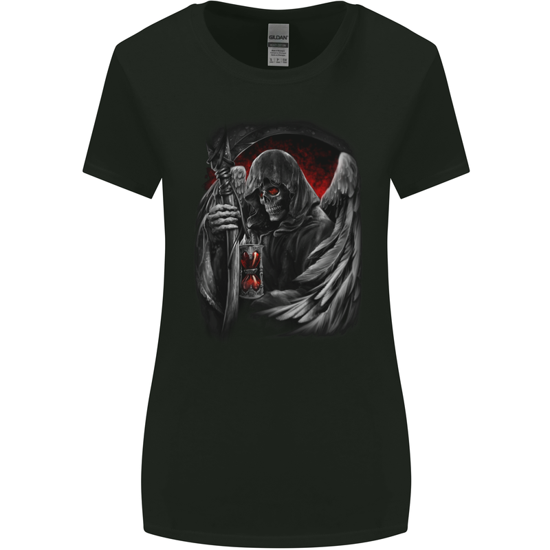 Grim Reaper Biker Gothic Heavy Metal Skull Womens Wider Cut T-Shirt Black
