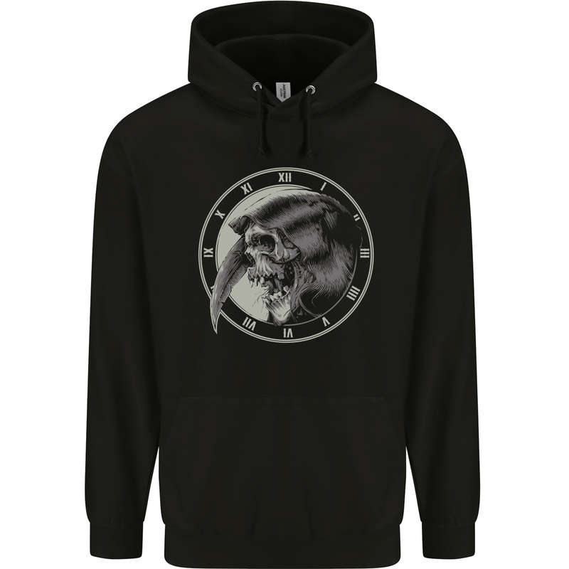 Grim Reaper Clock Skull Biker Gothic Demon Childrens Kids Hoodie Black