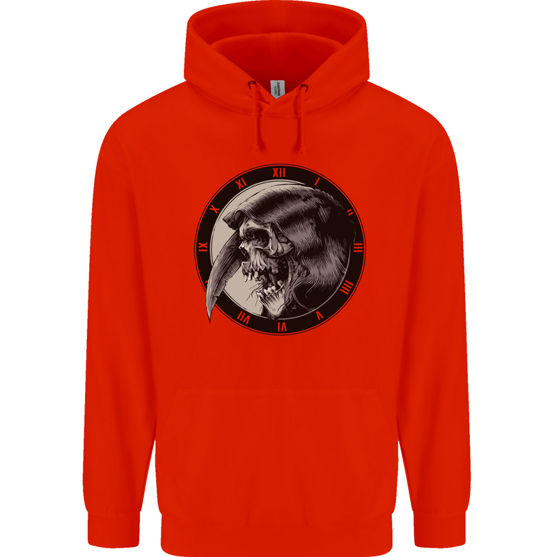 Grim Reaper Clock Skull Biker Gothic Demon Childrens Kids Hoodie Bright Red