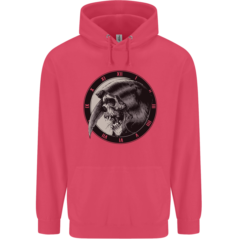 Grim Reaper Clock Skull Biker Gothic Demon Childrens Kids Hoodie Heliconia