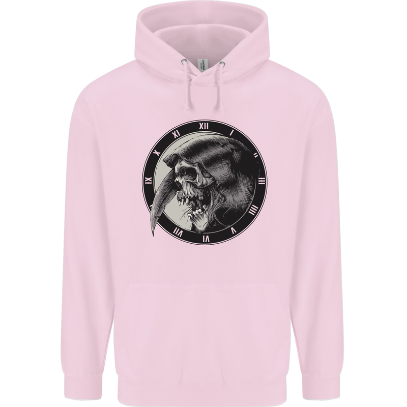 Grim Reaper Clock Skull Biker Gothic Demon Childrens Kids Hoodie Light Pink