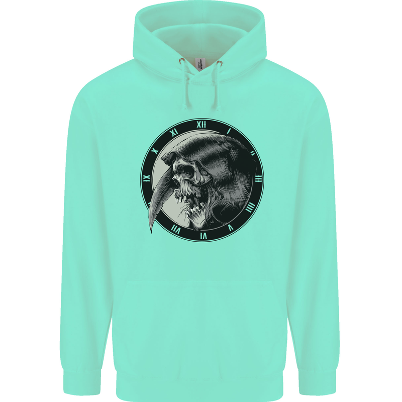 Grim Reaper Clock Skull Biker Gothic Demon Childrens Kids Hoodie Peppermint