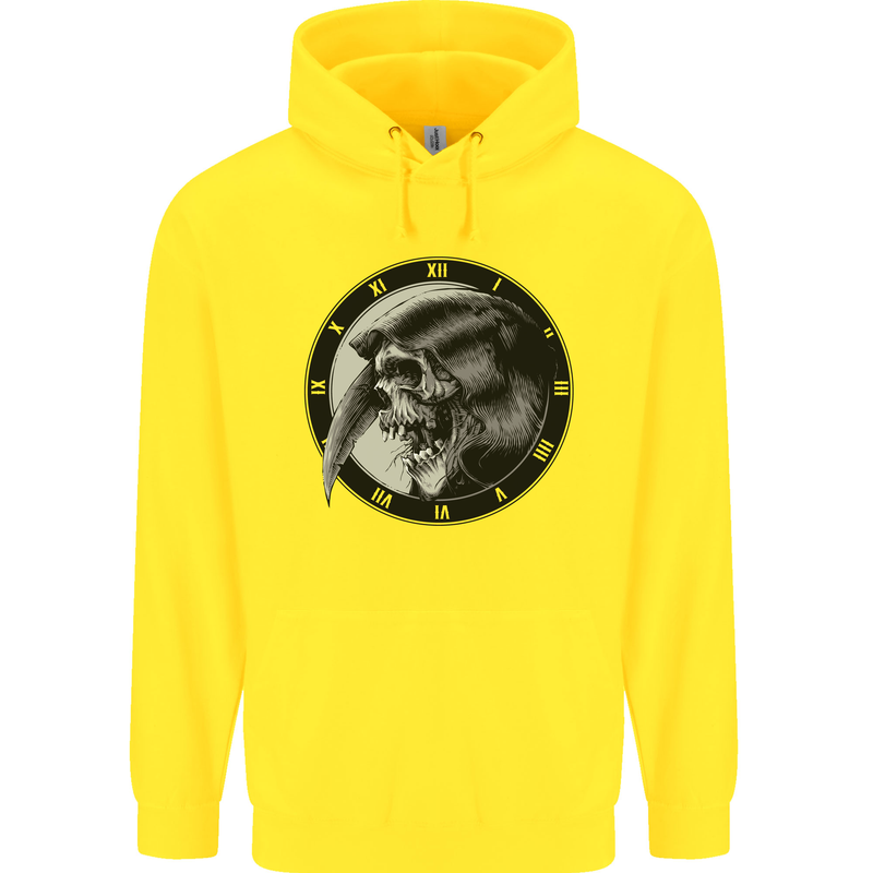 Grim Reaper Clock Skull Biker Gothic Demon Childrens Kids Hoodie Yellow