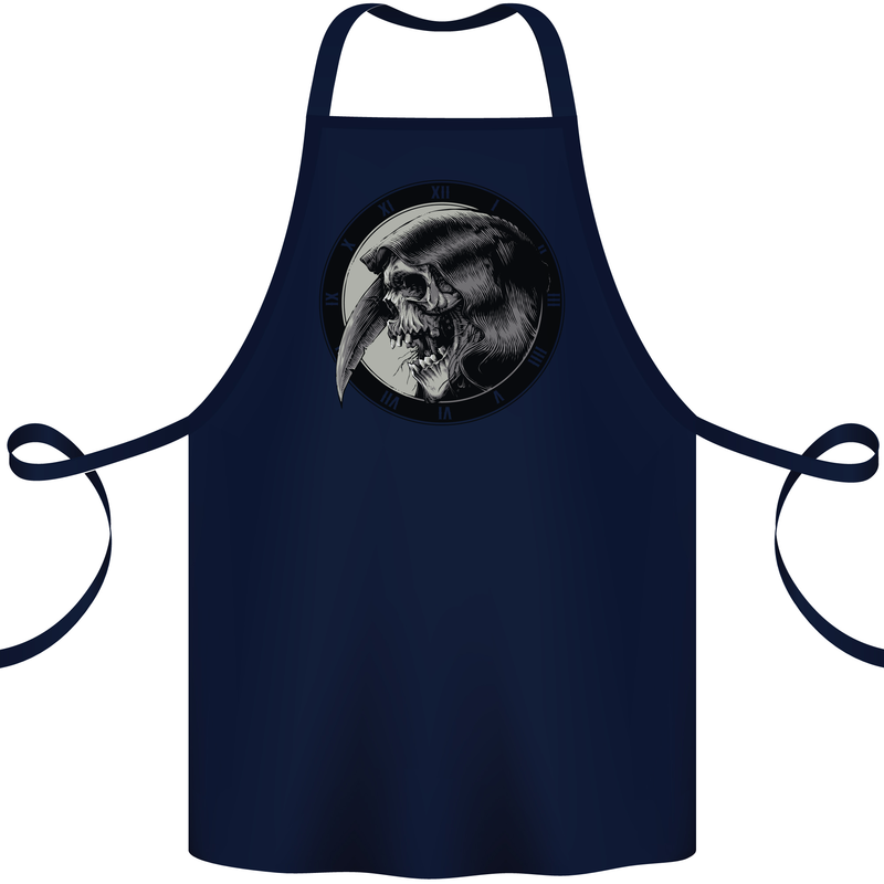 Grim Reaper Clock Skull Biker Gothic Demon Cotton Apron 100% Organic Navy Blue