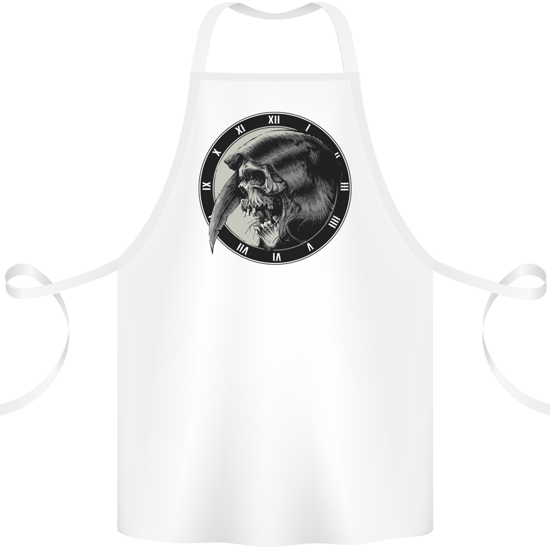 Grim Reaper Clock Skull Biker Gothic Demon Cotton Apron 100% Organic White