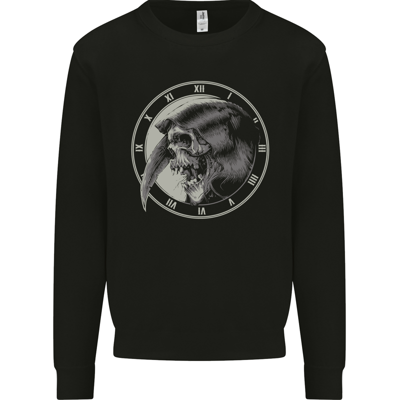 Grim Reaper Clock Skull Biker Gothic Demon Kids Sweatshirt Jumper Black