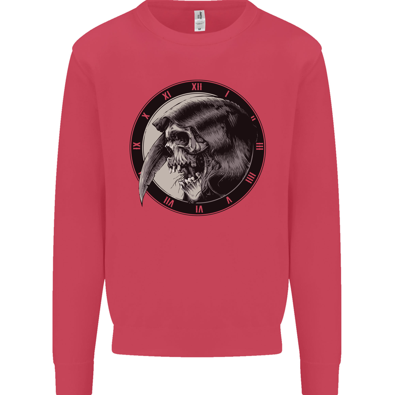 Grim Reaper Clock Skull Biker Gothic Demon Kids Sweatshirt Jumper Heliconia