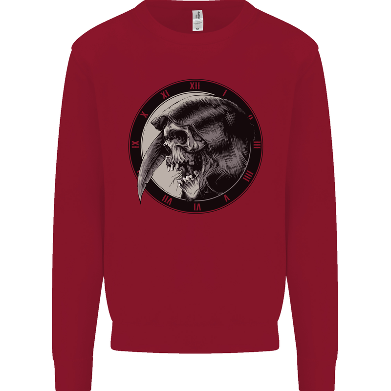 Grim Reaper Clock Skull Biker Gothic Demon Kids Sweatshirt Jumper Red