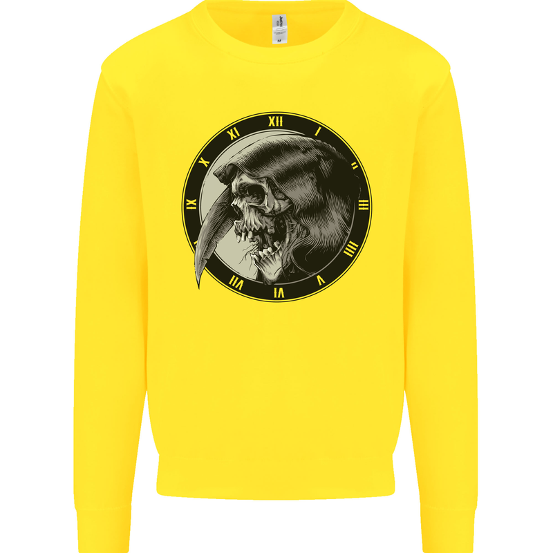 Grim Reaper Clock Skull Biker Gothic Demon Kids Sweatshirt Jumper Yellow