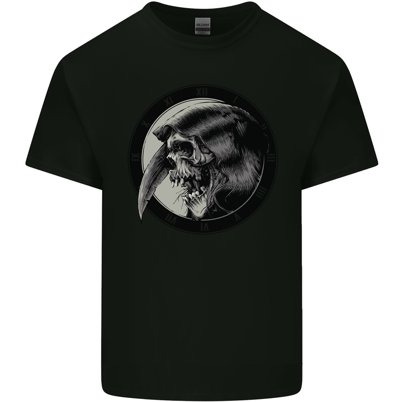 Grim Reaper Clock Skull Biker Gothic Demon Kids T-Shirt Childrens Black