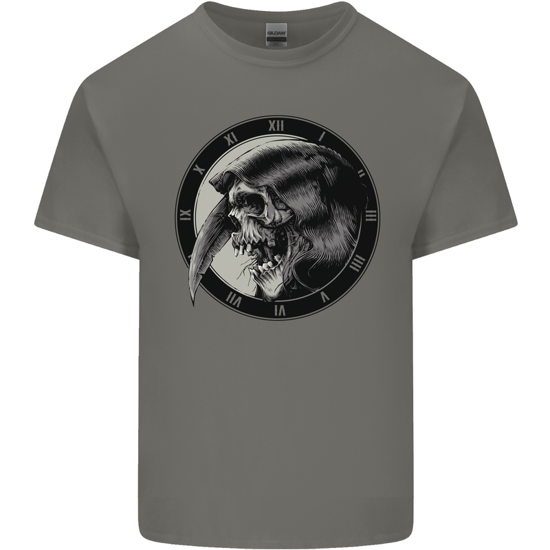 Grim Reaper Clock Skull Biker Gothic Demon Kids T-Shirt Childrens Charcoal