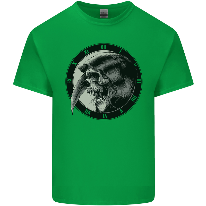 Grim Reaper Clock Skull Biker Gothic Demon Kids T-Shirt Childrens Irish Green