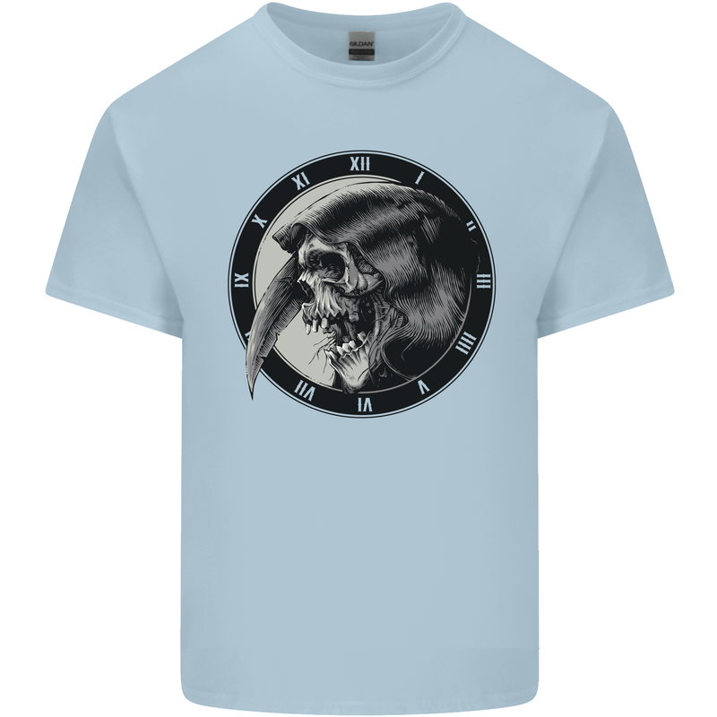 Grim Reaper Clock Skull Biker Gothic Demon Kids T-Shirt Childrens Light Blue