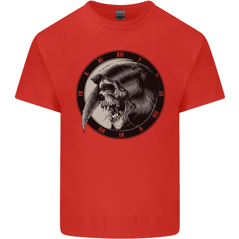 Grim Reaper Clock Skull Biker Gothic Demon Kids T-Shirt Childrens Red