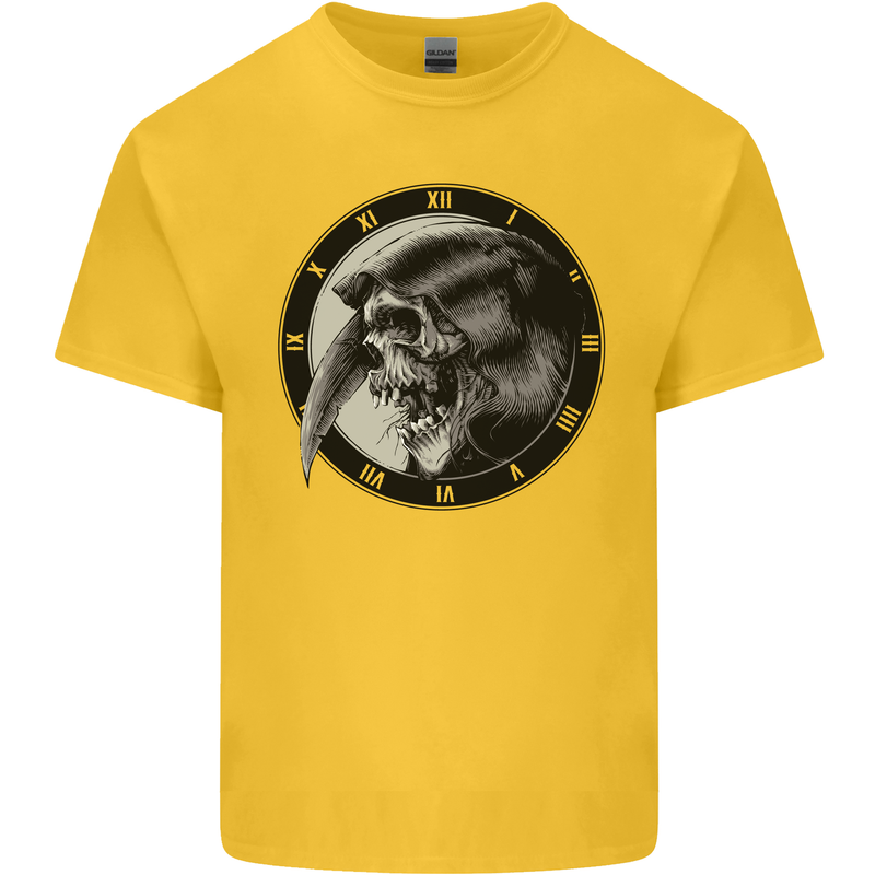Grim Reaper Clock Skull Biker Gothic Demon Kids T-Shirt Childrens Yellow