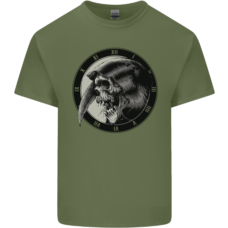 Grim Reaper Clock Skull Biker Gothic Demon Kids T-Shirt Childrens xx