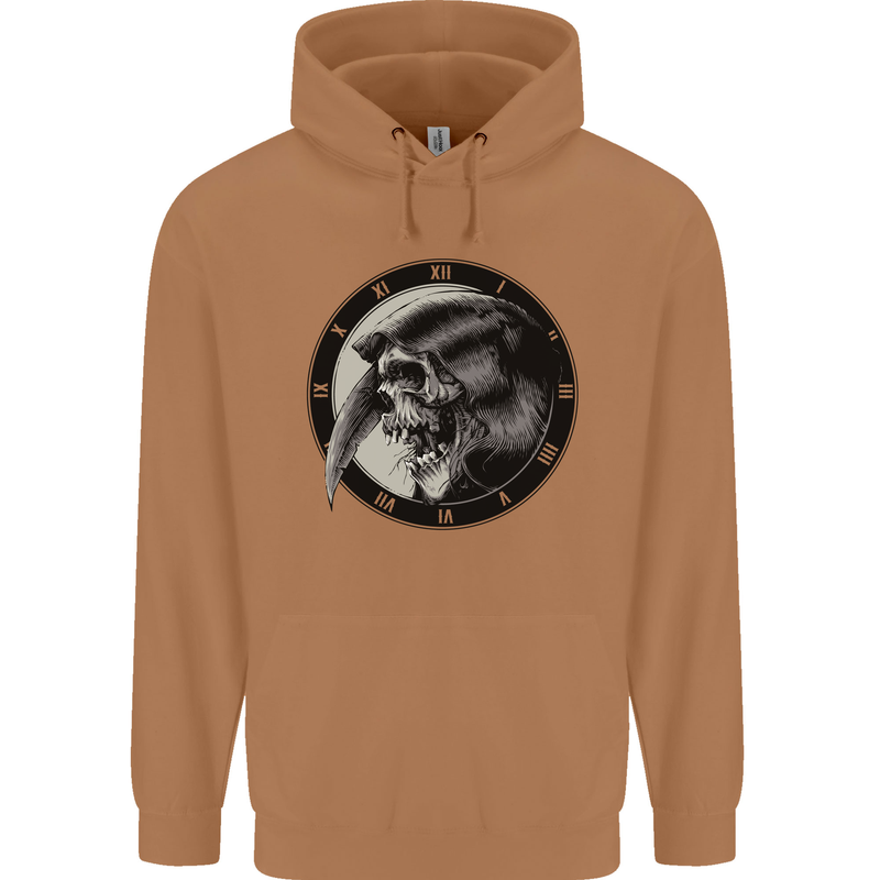 Grim Reaper Clock Skull Biker Gothic Demon Mens 80% Cotton Hoodie Caramel Latte